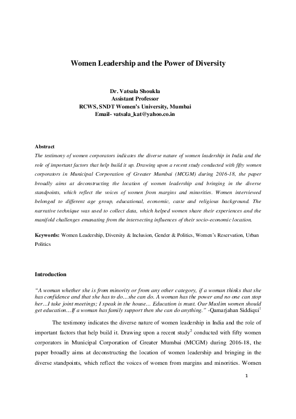 (PDF) Women Leadership and the Power of Diversity
