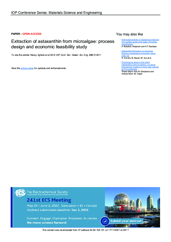 (PDF) Extraction of astaxanthin from microalgae: process design and ...
