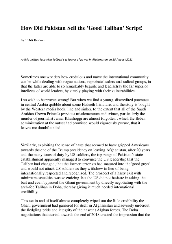 (PDF) How Did Pakistan Sell the 'Good Taliban' Script
