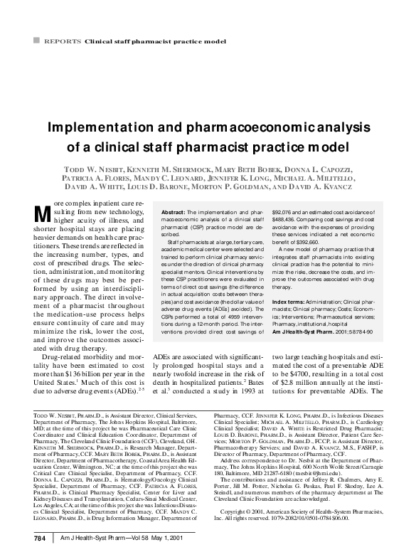 (PDF) Implementation and pharmacoeconomic analysis of a clinical staff ...