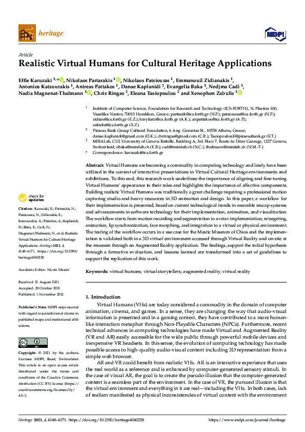(PDF) Realistic Virtual Humans for Cultural Heritage Applications
