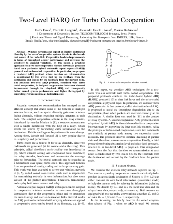 (PDF) Two-Level HARQ for Turbo Coded Cooperation