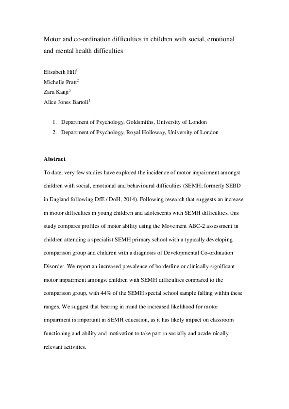 (PDF) Motor and coordination difficulties in children with emotional ...