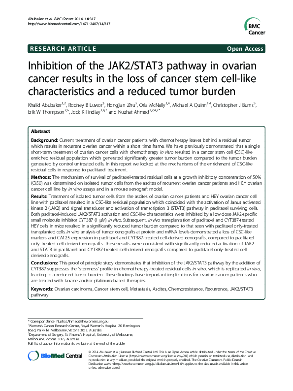 (PDF) Inhibition of the JAK2/STAT3 pathway in ovarian cancer results in ...