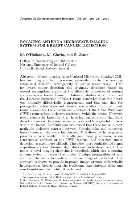 (PDF) Rotating Antenna Microwave Imaging System for Breast Cancer Detection