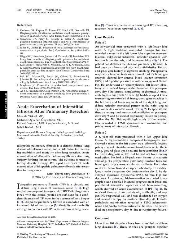 (PDF) Acute Exacerbation of Interstitial Fibrosis After Pulmonary Resection
