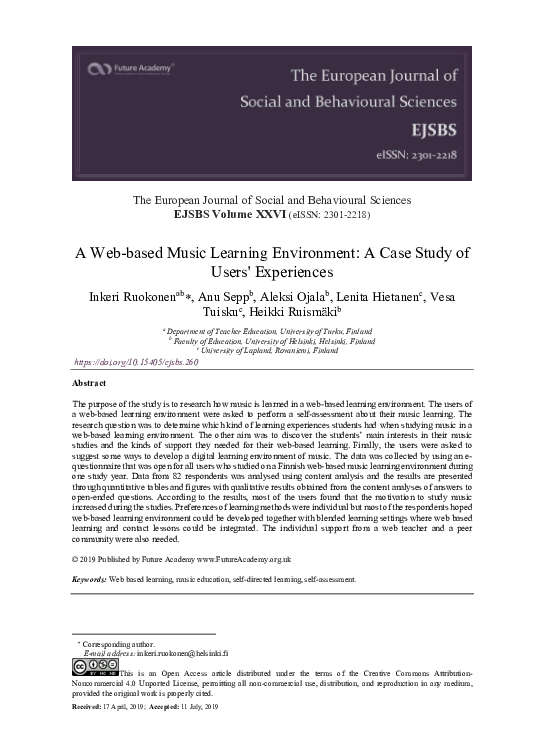 (PDF) A Web-based Music Learning Environment: A Case Study of Users ...
