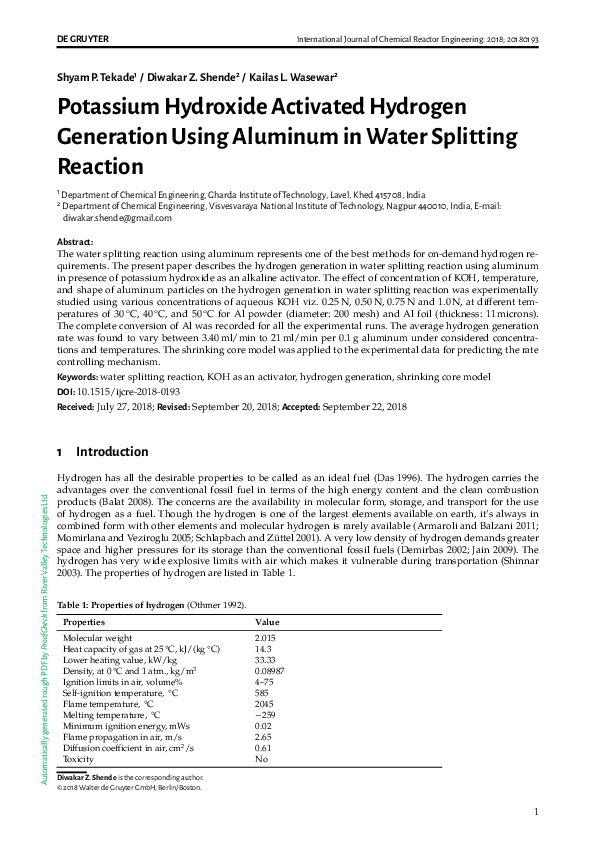 (PDF) Potassium Hydroxide Activated Hydrogen Generation Using Aluminum ...