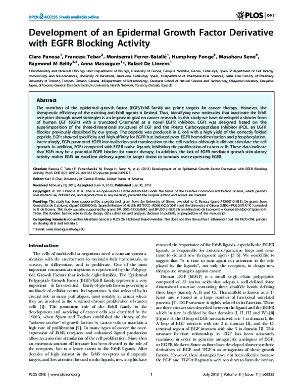 (PDF) Development of an Epidermal Growth Factor Derivative with EGFR ...