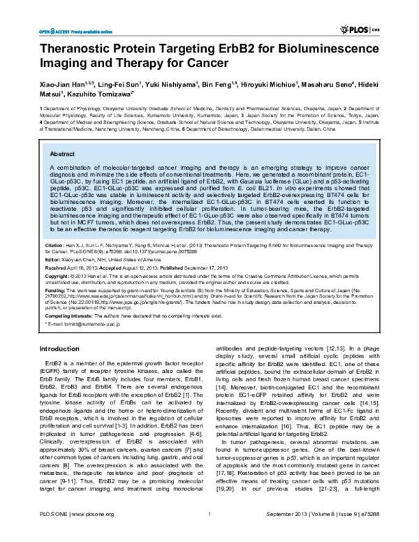(PDF) Theranostic Protein Targeting ErbB2 for Bioluminescence Imaging ...