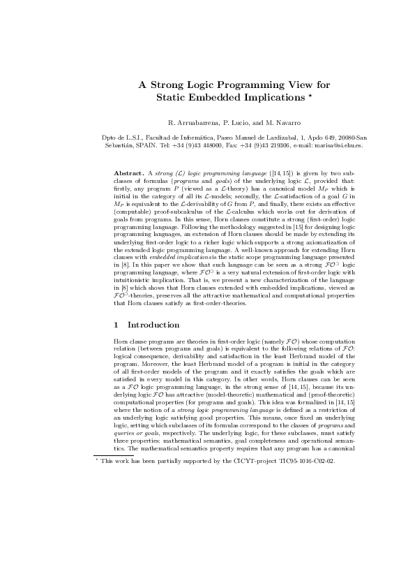 (PDF) A Strong Logic Programming View for Static Embedded Implications