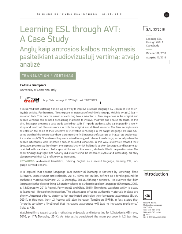 (PDF) Learning ESL through AVT: a case study