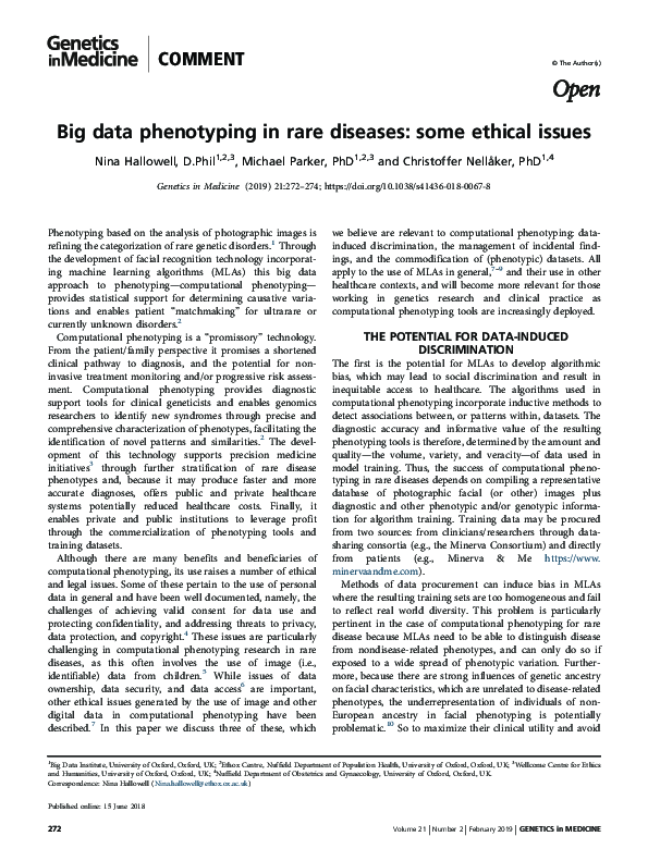 (PDF) Big data phenotyping in rare diseases: some ethical issues