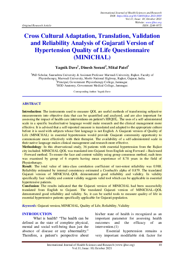 (PDF) Cross Cultural Adaptation, Translation, Validation and