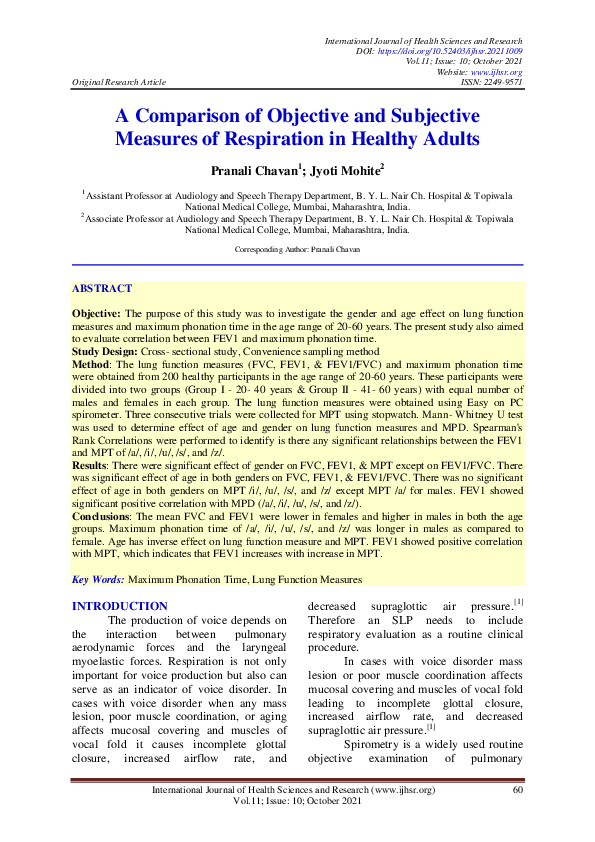 (PDF) A Comparison of Objective and Subjective Measures of Respiration ...