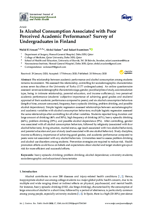 (PDF) Is Alcohol Consumption Associated with Poor Perceived Academic ...