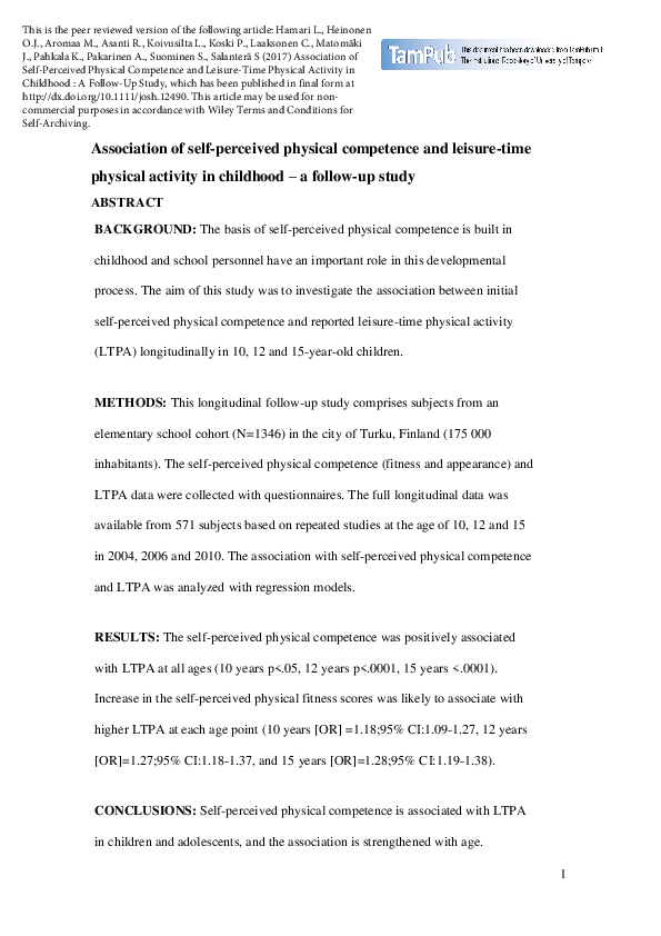 (PDF) Association of Self-Perceived Physical Competence and Leisure ...