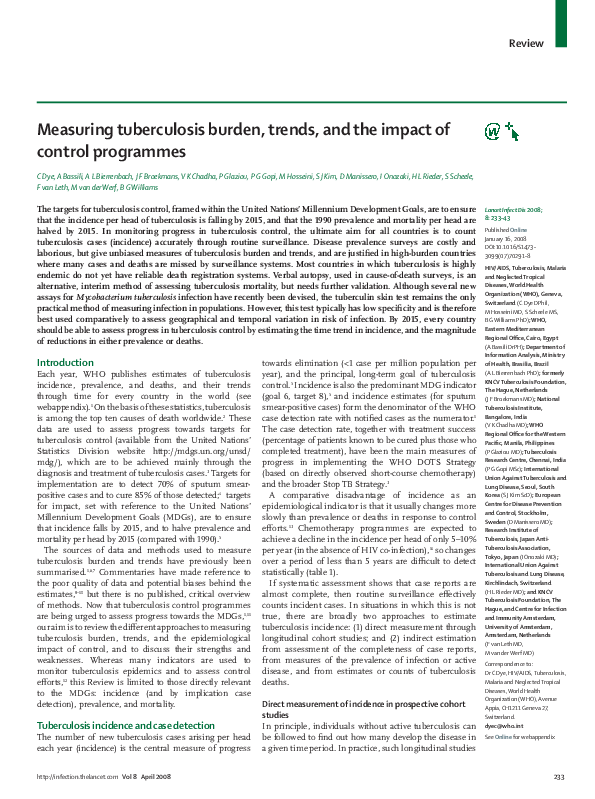 (PDF) Measuring tuberculosis burden, trends, and the impact of control ...