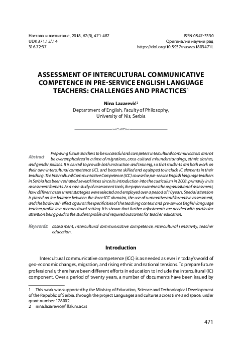 (PDF) Assessment of intercultural communicative competence in pre ...