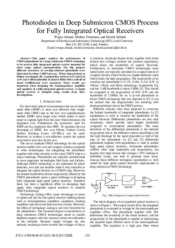 (PDF) Photodiodes in deep submicron CMOS process for fully integrated ...