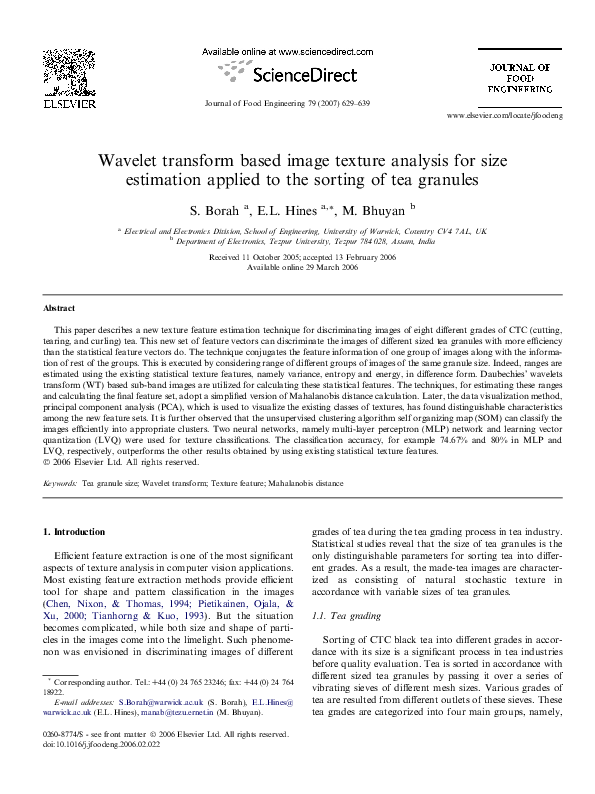 (PDF) Wavelet transform based image texture analysis for size ...