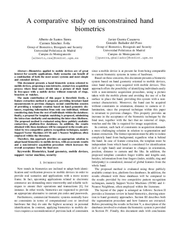 (PDF) A Comparative Study on Unconstrained Hand Biometrics