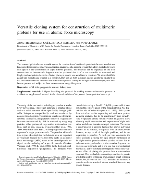 (PDF) Versatile cloning system for construction of multimeric proteins ...