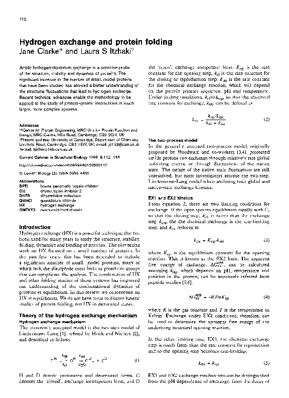(PDF) Hydrogen exchange and protein folding Jane Clarke Academia.edu