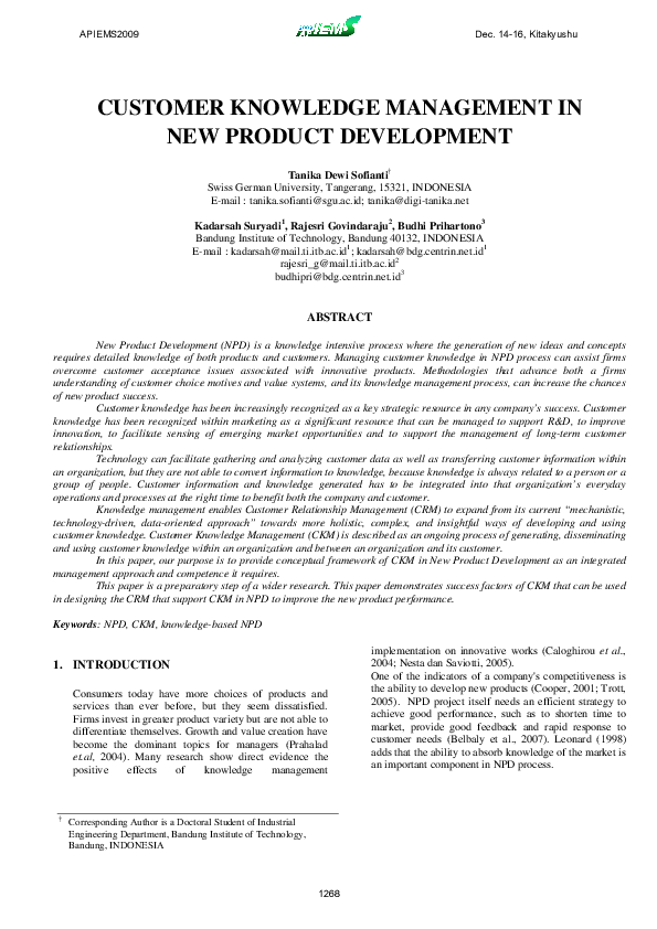 (PDF) Customer Knowledge Management in New Product Development