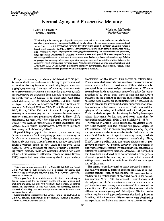 (PDF) Normal aging and prospective memory