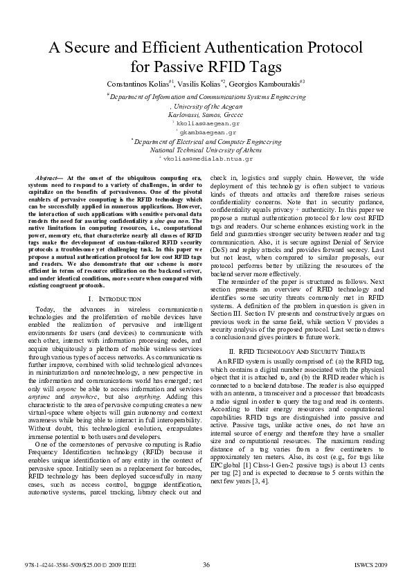 (PDF) A secure and efficient authentication protocol for passive RFID tags