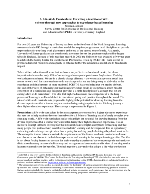 (PDF) A Life-Wide Curriculum: Enriching a traditional WIL scheme ...