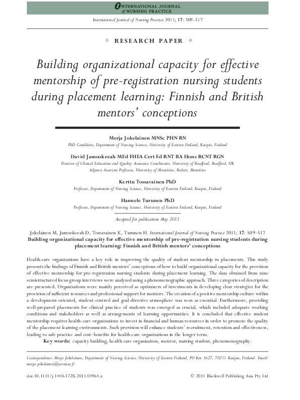 (PDF) Building organizational capacity for effective mentorship of pre ...