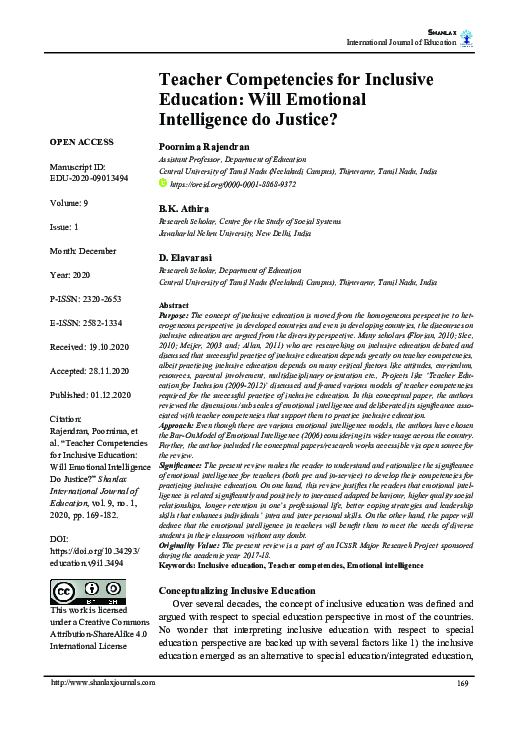 (PDF) Teacher Competencies for Inclusive Education: Will Emotional ...