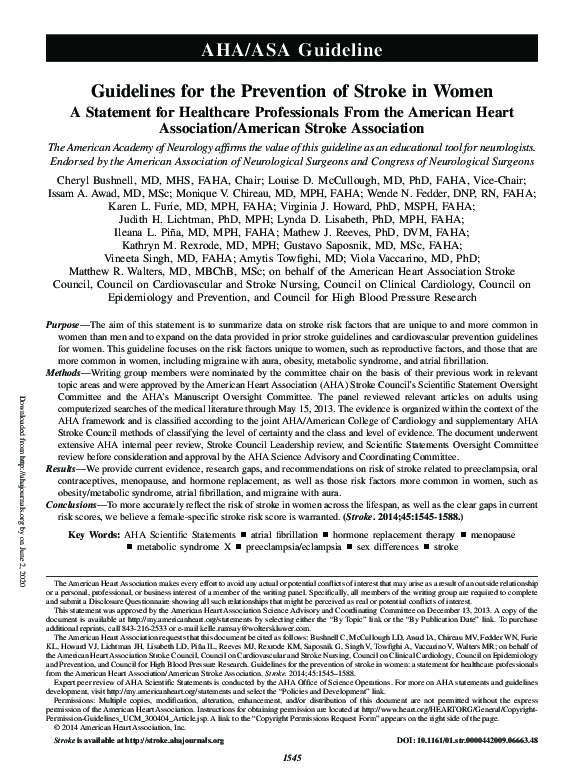 (PDF) Guidelines for the Prevention of Stroke in Women: A Statement for ...