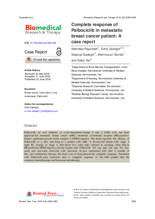 (PDF) Complete response of Palbociclib in metastatic breast cancer ...