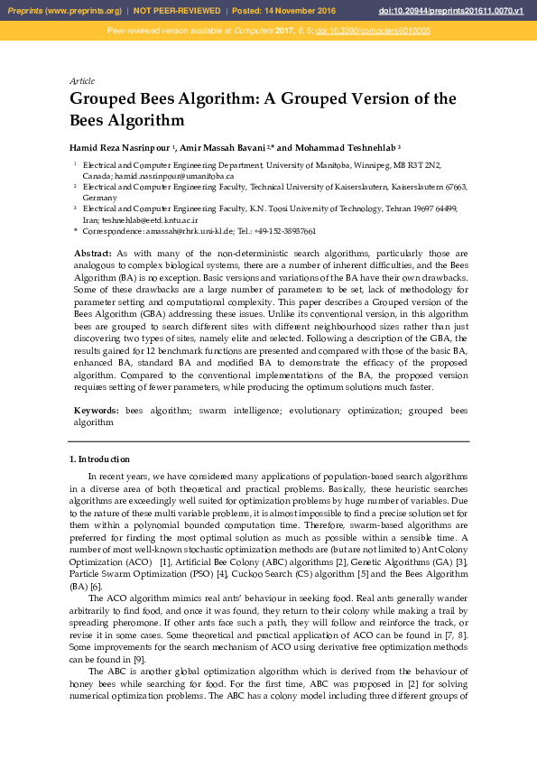 (PDF) Grouped Bees Algorithm: A Grouped Version of the Bees Algorithm