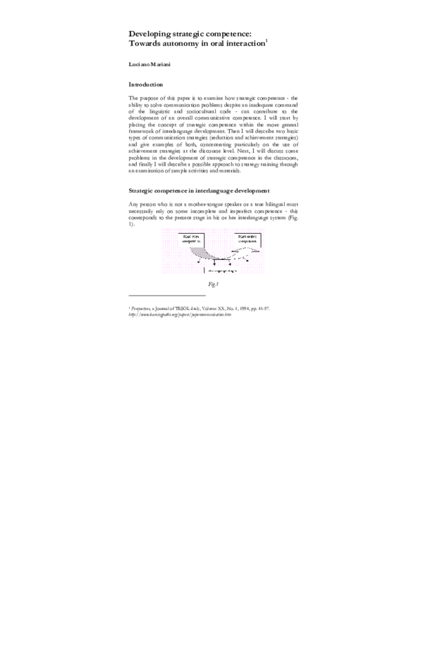 (PDF) Developing strategic competence: Towards autonomy in oral interaction
