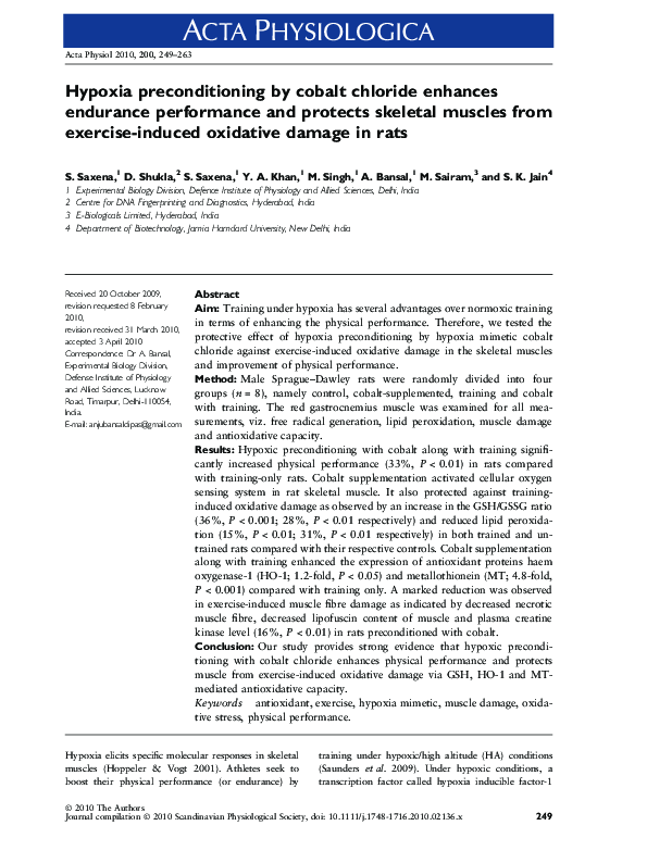 (PDF) Hypoxia preconditioning by cobalt chloride enhances endurance ...