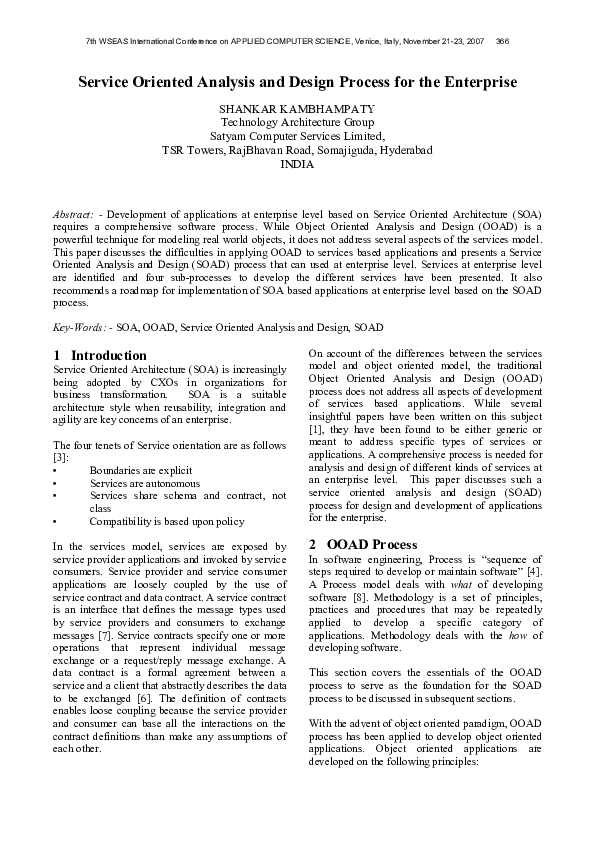 (PDF) Service oriented analysis and design process for the enterprise