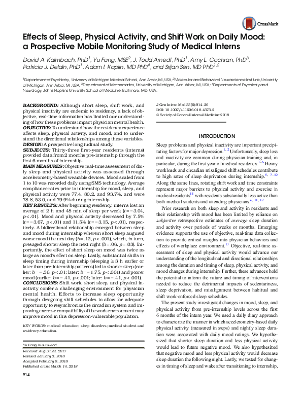 (PDF) Effects of Sleep, Physical Activity, and Shift Work on Daily Mood ...