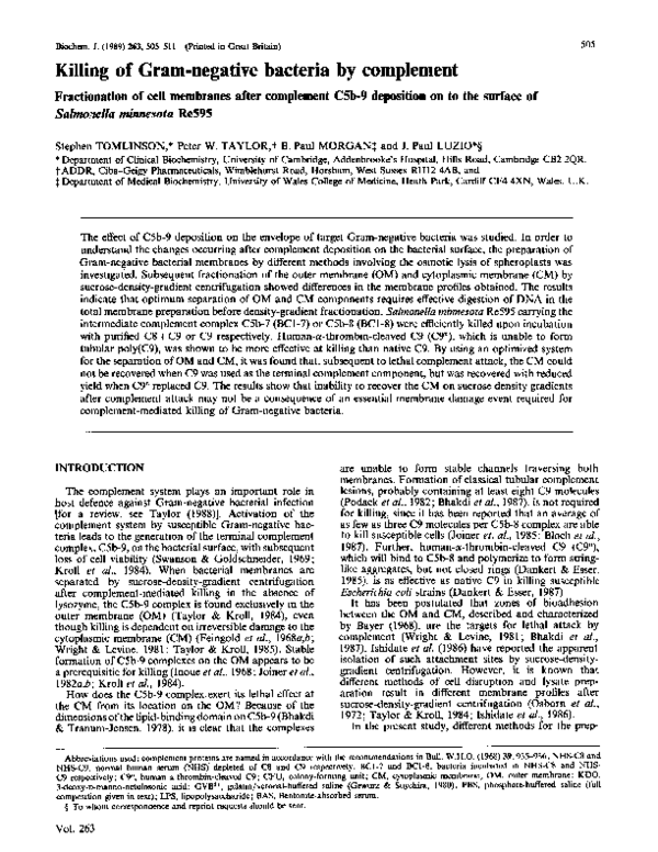 (PDF) Killing of gram-negative bacteria by complement. Fractionation of ...