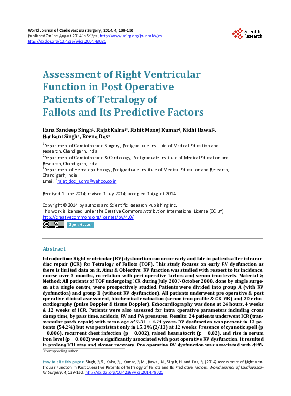 (PDF) Assessment of Right Ventricular Function in Post Operative ...