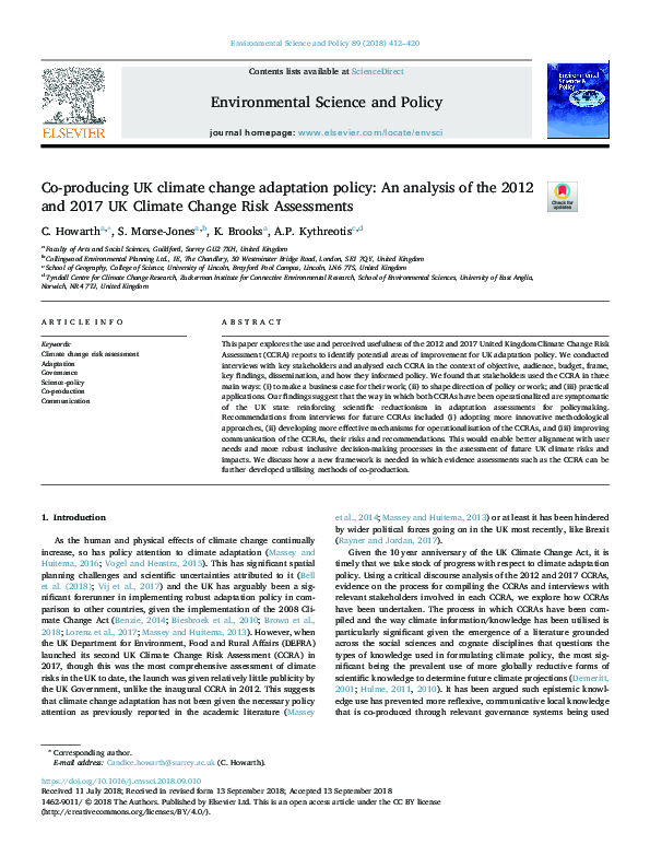 (PDF) Co-producing UK climate change adaptation policy: An analysis of ...
