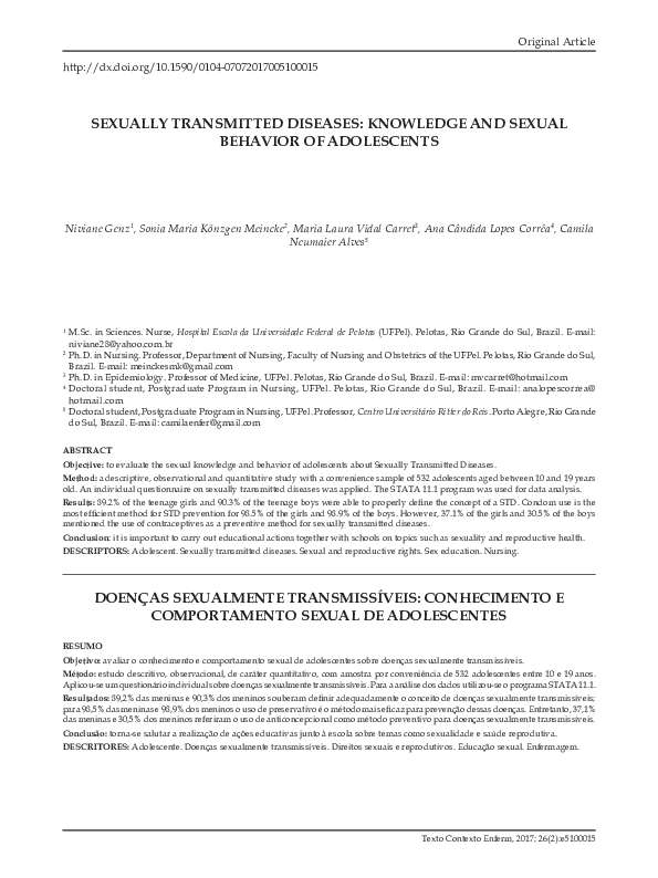 (PDF) Sexually Transmitted Diseases: Knowledge and Sexual Behavior of ...