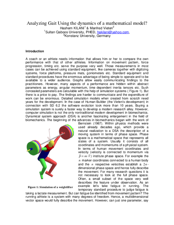 (PDF) Analyzing Gait Using the Dynamics of a Mathematical Model