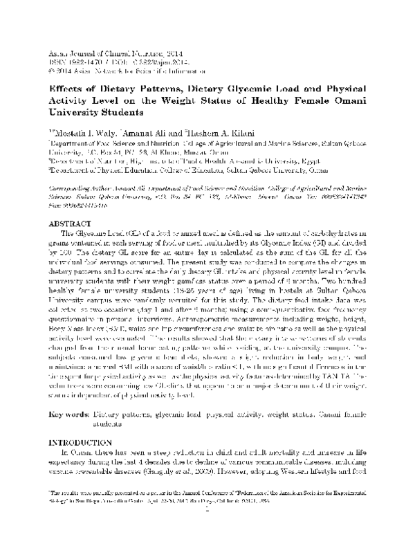 (PDF) Effects of Dietary Patterns, Dietary Glycemic Load and Physical ...