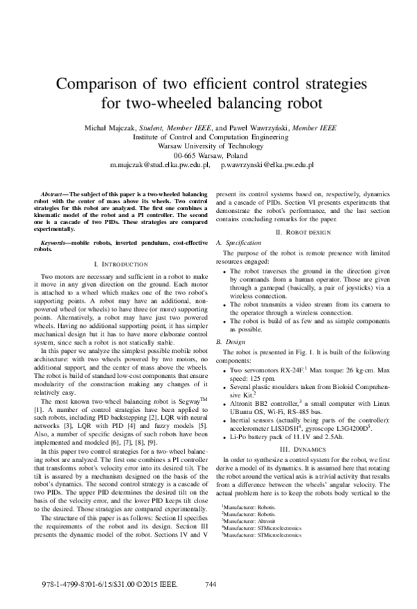 (PDF) Comparison of two efficient control strategies for two-wheeled ...