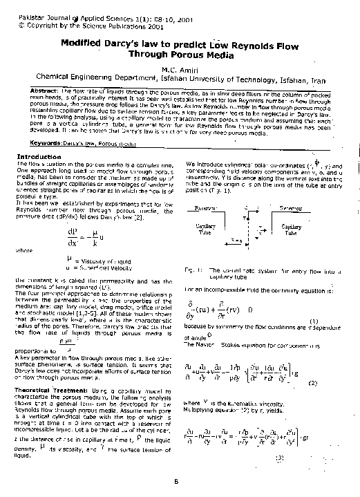 (PDF) Modified Darcy's law to Predict Low Reynolds Flow Through Porous ...