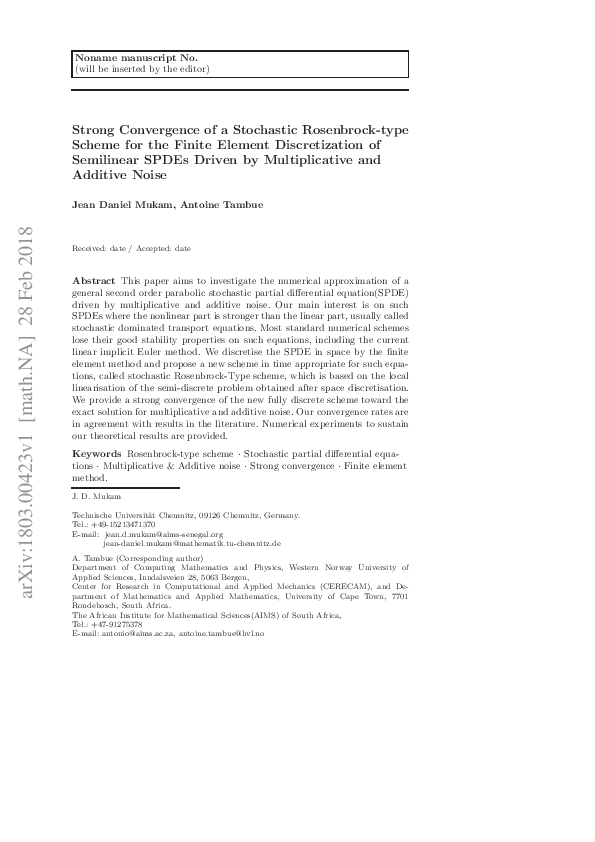 (PDF) Strong convergence of a stochastic Rosenbrock-type scheme for the ...